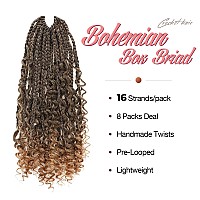 Toyotress Boho Box Braids Crochet Hair 20 Inch 8 Packs Ombre Blonde Box Braids Crochet Hair Curly End Crochet Braids Long Pre