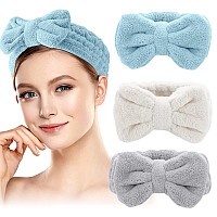 Mimitoou Spa Headband 3 Pack Bow Hair Bands Women Facial Makeup Headbands Soft Coral Fleece Elastic Head Wraps For Bathing Sho