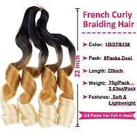 Unionbeauty 22 Inch French Curly Braiding Hair 8Pcs Pre Stretched Braiding Hair Ez Braids Loose Wave Crochet Hair Ombre Brown Bl