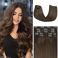 Honsoo Hair Extensions Clip In Human Hair Extensions Medium Brown 70G 20In 7Pcs Natural Soft Hair Can Be Styled Long Straight H