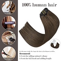 Honsoo Hair Extensions Clip In Human Hair Extensions Medium Brown 70G 20In 7Pcs Natural Soft Hair Can Be Styled Long Straight H