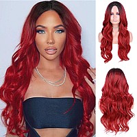 Fave Ombre Red Wigs For Women Ombre Red Wig Long Wavy Red Hair Wig Middle Part Heat Resistant Synthetic Wig Ombre Red26Inches