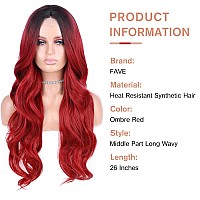 Fave Ombre Red Wigs For Women Ombre Red Wig Long Wavy Red Hair Wig Middle Part Heat Resistant Synthetic Wig Ombre Red26Inches