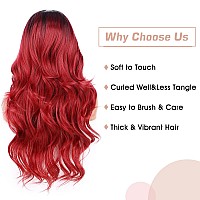 Fave Ombre Red Wigs For Women Ombre Red Wig Long Wavy Red Hair Wig Middle Part Heat Resistant Synthetic Wig Ombre Red26Inches