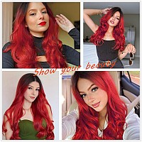 Fave Ombre Red Wigs For Women Ombre Red Wig Long Wavy Red Hair Wig Middle Part Heat Resistant Synthetic Wig Ombre Red26Inches