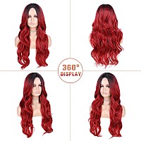 Fave Ombre Red Wigs For Women Ombre Red Wig Long Wavy Red Hair Wig Middle Part Heat Resistant Synthetic Wig Ombre Red26Inches