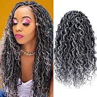 LIYATE Goddess Locs Crochet Hair 10 Inch 6 Packs Faux Locs Crochet Hair for Kids Pre Looped Soft River Locs Crochet Braids with Curly Hair Boho Hippie Locs Synthetic Hair Extensions(T1B/Gray)