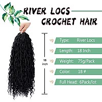 LIYATE Goddess Locs Crochet Hair 18 Inch 6 Packs Faux Locs Crochet Hair for Women Pre Looped Soft River Locs Crochet Braids with Curly Hair Boho Hippie Locs Synthetic Hair Extensions(1B)