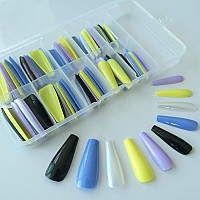 Lifextol Press on Nails 100pcs Extra Long Ballerina Fake Nail Glossy Mixed Color Full Cover Acrylic Coffin False Nails for Women Girl DIY Manicure Decoration