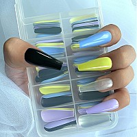 Lifextol Press on Nails 100pcs Extra Long Ballerina Fake Nail Glossy Mixed Color Full Cover Acrylic Coffin False Nails for Women Girl DIY Manicure Decoration