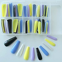 Lifextol Press on Nails 100pcs Extra Long Ballerina Fake Nail Glossy Mixed Color Full Cover Acrylic Coffin False Nails for Women Girl DIY Manicure Decoration