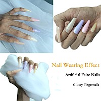 Lifextol Extra Long Ballerina Fake Nail Press on Nails 100pcs Glossy Mixed Color Full Cover Acrylic Coffin False Nails for Women Girl DIY Fingernails Decoration