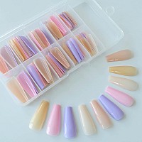 Lifextol Extra Long Ballerina Fake Nail Press on Nails 100pcs Glossy Mixed Color Full Cover Acrylic Coffin False Nails for Women Girl DIY Fingernails Decoration