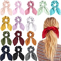 14 PCS Bow Hair Scrunchies Bunny Ears Silk Scrunchies Hair Ties Bobbles Elastic Hair Ties Ropes Ponytail Holder Hair Accessories for Women