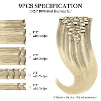 Clip in Human Hair Extensions, Balayage Ash Blonde to Golden Blonde and Platinum Blonde 9pcs 150g 22 Inch Long Straight Hair Extensions, MAXITA Soft Remy Real Human Clip in Hair Extensions