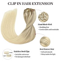 Clip in Human Hair Extensions, Balayage Ash Blonde to Golden Blonde and Platinum Blonde 9pcs 150g 22 Inch Long Straight Hair Extensions, MAXITA Soft Remy Real Human Clip in Hair Extensions