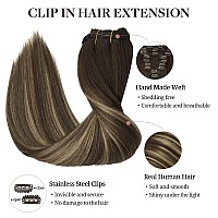 Maxita Hair Extensions Clip In Real Human Hair Balayage Chocolate Brown To Honey Blonde 9Pcs 20 Inch Hair Extensions 150G Thic