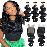 Human Hair Bundles 18 20 2216 Body Wave Bundles With Closure Human Hair 3 Bundles With Frontal 4X4 Free Part Brazilian Virgin