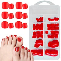 Addfavor 120Pcs Fake Toenails Glossy Press On Toenails Short Full Cover Red Square False Toe Nails Acrylic Nail Tips 12 Sizes Fo