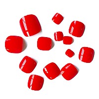 Addfavor 120Pcs Fake Toenails Glossy Press On Toenails Short Full Cover Red Square False Toe Nails Acrylic Nail Tips 12 Sizes Fo