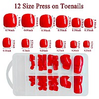 Addfavor 120Pcs Fake Toenails Glossy Press On Toenails Short Full Cover Red Square False Toe Nails Acrylic Nail Tips 12 Sizes Fo