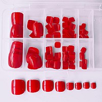 Addfavor 120Pcs Fake Toenails Glossy Press On Toenails Short Full Cover Red Square False Toe Nails Acrylic Nail Tips 12 Sizes Fo