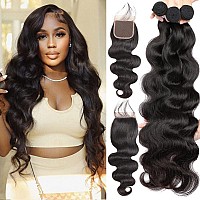 Aopusi Body Wave Bundles With Closure 18 20 2216 Inchfree Part Brazilian Virgin Hair Weave Bundles With Lace Closure Body Wa