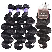 Aopusi Body Wave Bundles With Closure 18 20 2216 Inchfree Part Brazilian Virgin Hair Weave Bundles With Lace Closure Body Wa