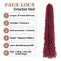 Faux Locs Crochet Hair 32 Inch Soft Locs Burgundy Crochet Hair 7 Packs Red Goddess Locs Braids Hair Extensions For Black Women and Girls (32 Inch (Packs of 7), BUG#)