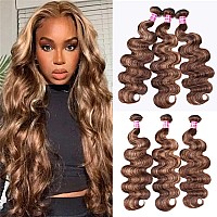 UNICE Body Wave Honey Blonde Highlight Human Hair Weave 3 Bundles Ombre 100% Brazilian Human Hair Weaves for Sew in Extensions TL412 Color 12 14 16 inch