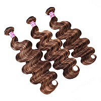 UNICE Body Wave Honey Blonde Highlight Human Hair Weave 3 Bundles Ombre 100% Brazilian Human Hair Weaves for Sew in Extensions TL412 Color 8 10 12 inch