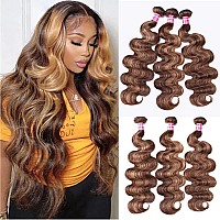 UNICE Body Wave Honey Blonde Highlight Human Hair Weave 3 Bundles Ombre 100% Brazilian Human Hair Weaves for Sew in Extensions TL412 Color 8 10 12 inch