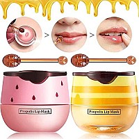 Bee Balm Lip Balm Honey Pot, 2 Pack Honey & Strawberry Lip Mask Propolis Moisturizing Hydrating Prevention Dry and Cracked Lip Scrubs Exfoliator (Honey+Strawberry)