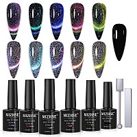 Mizhse Reflective 9D Cat Eye Gel Nail Polish Glitter Magnetic Gel Polish Set With 2 Magnet Sticks Chameleon Magic Effect Holog