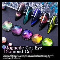 Mizhse Reflective 9D Cat Eye Gel Nail Polish Glitter Magnetic Gel Polish Set With 2 Magnet Sticks Chameleon Magic Effect Holog