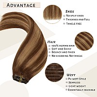 Caliee Brown Clip In Hair Extensions Real Human Hair Invisible Pu Weft Clip In Hair Extensions R4427 Highlighted Chocolate Bro