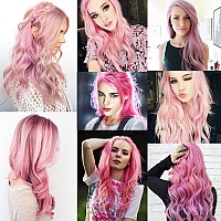 12PCS Colored Pink Hair Extensions Party Highlights Colorful Clip in Hair Extensions 22 Inch Straight Synthetic Hairpieces for Women Kids Girls Halloween Christmas Cosplay(Pink)