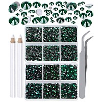 LPBeads 6000 Pieces Emerald Non Hotfix Rhinestones 6 Sizes Round Crystal Glass Flat Back Rhinestones with Tweezers and Picking Pen for Nail Art Crafts Clothes Bags DIY