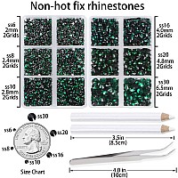 LPBeads 6000 Pieces Emerald Non Hotfix Rhinestones 6 Sizes Round Crystal Glass Flat Back Rhinestones with Tweezers and Picking Pen for Nail Art Crafts Clothes Bags DIY