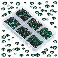 LPBeads 6000 Pieces Emerald Non Hotfix Rhinestones 6 Sizes Round Crystal Glass Flat Back Rhinestones with Tweezers and Picking Pen for Nail Art Crafts Clothes Bags DIY