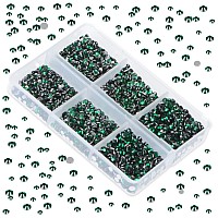 LPBeads 6000 Pieces Emerald Non Hotfix Rhinestones 6 Sizes Round Crystal Glass Flat Back Rhinestones with Tweezers and Picking Pen for Nail Art Crafts Clothes Bags DIY