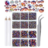 LPBeads 6000 Pieces Blue Volcano Non Hotfix Rhinestones 6 Sizes Round Crystal Glass Flat Back Rhinestones with Tweezers and Picking Pen for Nail Art Crafts Clothes Bags DIY