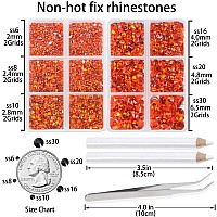 Lpbeads 6000 Pieces Orange Non Hotfix Rhinestones 6 Sizes Round Crystal Glass Flat Back Rhinestones With Tweezers And Picking Pe