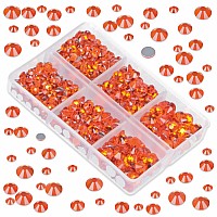 Lpbeads 6000 Pieces Orange Non Hotfix Rhinestones 6 Sizes Round Crystal Glass Flat Back Rhinestones With Tweezers And Picking Pe