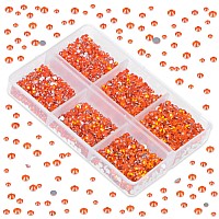 Lpbeads 6000 Pieces Orange Non Hotfix Rhinestones 6 Sizes Round Crystal Glass Flat Back Rhinestones With Tweezers And Picking Pe