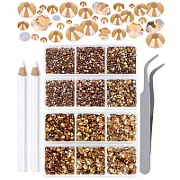 Lpbeads 6000 Pieces Lt Topaz Non Hotfix Rhinestones 6 Sizes Round Crystal Glass Flat Back Rhinestones With Tweezers And Picking