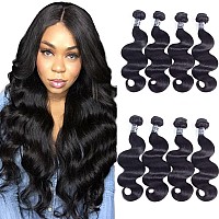 Amella Hair Body Wave Human Hair 4 Bundles (20 22 24 26inch) 100% Unprocessed Human Hair Body Wave Bundles Natural Black Color Double Weft Extension Human Hair 4 Bundles for Women