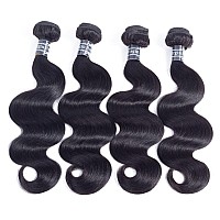 Amella Hair Body Wave Human Hair 4 Bundles (20 22 24 26inch) 100% Unprocessed Human Hair Body Wave Bundles Natural Black Color Double Weft Extension Human Hair 4 Bundles for Women