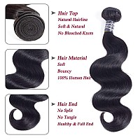 Amella Hair Body Wave Human Hair 4 Bundles (20 22 24 26inch) 100% Unprocessed Human Hair Body Wave Bundles Natural Black Color Double Weft Extension Human Hair 4 Bundles for Women