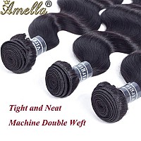 Amella Hair Body Wave Human Hair 4 Bundles (20 22 24 26inch) 100% Unprocessed Human Hair Body Wave Bundles Natural Black Color Double Weft Extension Human Hair 4 Bundles for Women